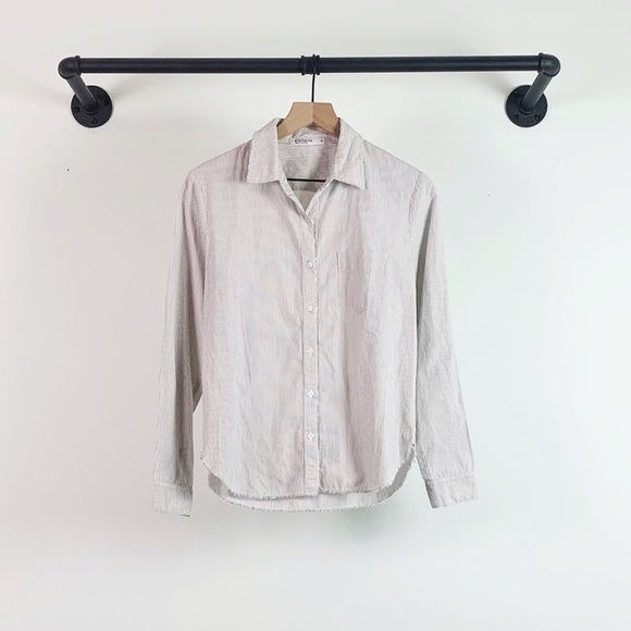 NWT Stateside Classic Cotton Poplin Button Down Shirt in Skinny Blue Stripe - Picture 3 of 7